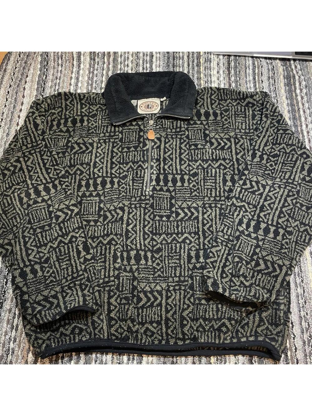 County Clothing Black and White Aztec Print Fleece Half 1/2 Zip Coat Jacket M